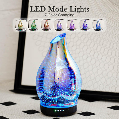 Porseme 150ml Essential Oil Diffuser Glass Color Changing Aroma Air Diffusers Aromatherapy Ultrasonic Cool Mist Humidifier 6 Running Hours Waterless Auto-Off for Sleeping Yoga Office Spa