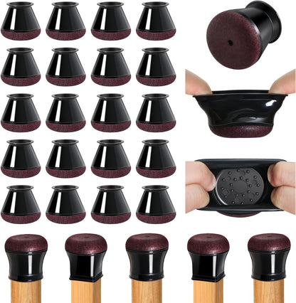 20 Pcs Chair Leg Floor Protectors for Hardwood Floors, Black Rubber Furniture Sliders with Felt, Silicone Furniture Leg Caps Covers, Fit Round Diameter (0.8" to 1.2")