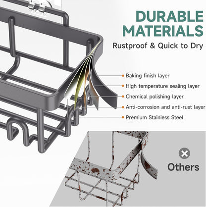 Veken Rustproof & Waterproof Shower Caddy 6-Pack, No Drilling Adhesive Shelves Rack with Soap Holder, Large Capacity Bathroom Organizers and Storage, Wall-Mounted Kitchen & Home Decor, Dark Grey