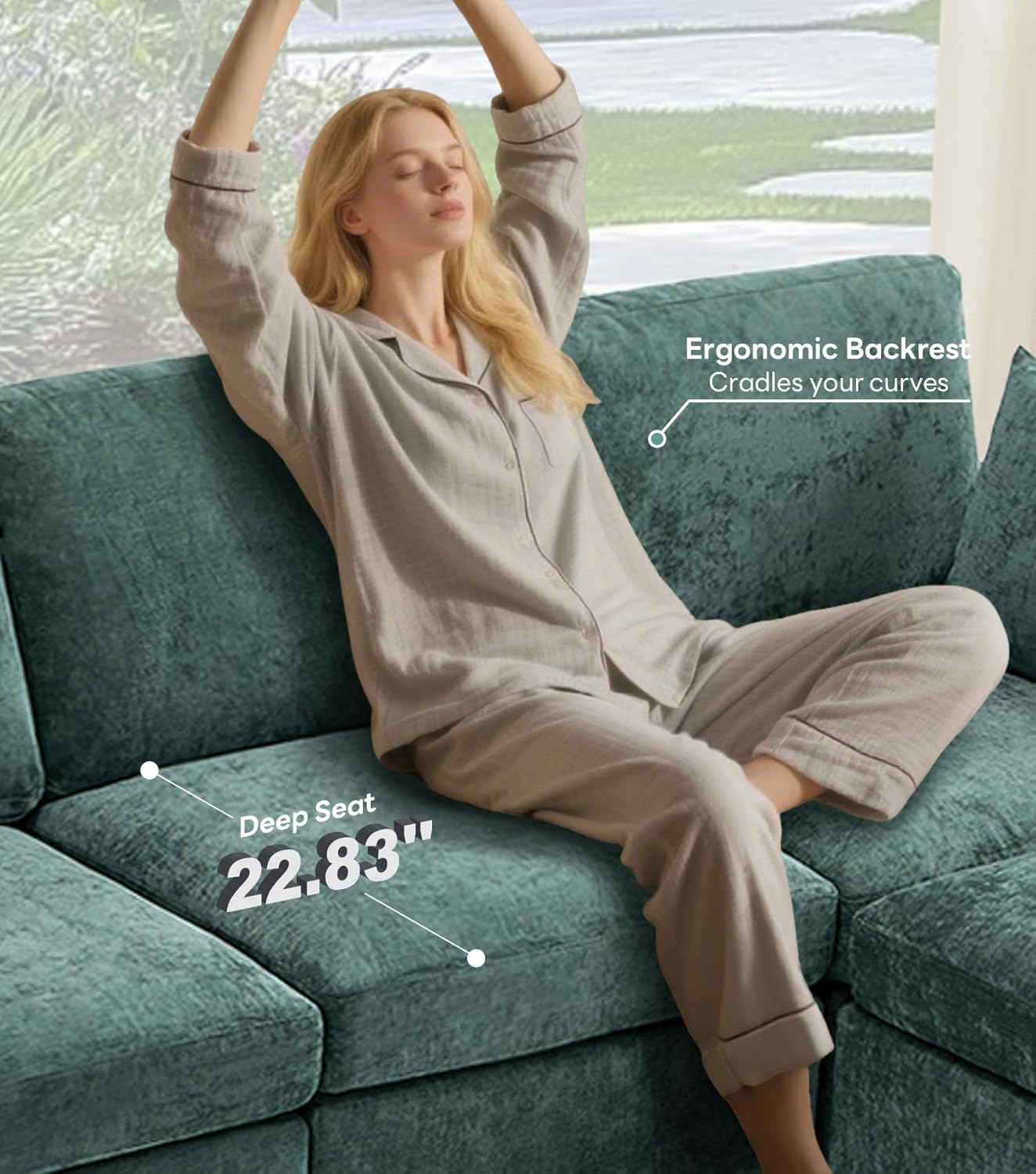 Tbfit 59" Loveseat Sofa, Chenille Small Sofa Couch, Love Seat with 2 Pillows for Small Space, Bedroom & Living Room, Green