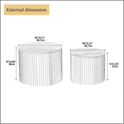 Round Nesting Coffee Table with Storage, 19.17" Modern Wooden Coffee Tables Set of 2, Circle Side Table for Small Spaces,Accent End Table for Living Room, Apartment, Office, Dorm, Black