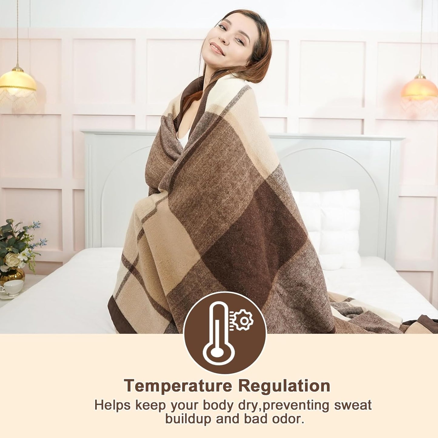 YOUR MOON 100% Pure Wool Twin Size, Australian Organic Natural Wool Blankets, Hypoallergenic Blanket for Bed, Medium Weight(Coffee, 66 * 90)