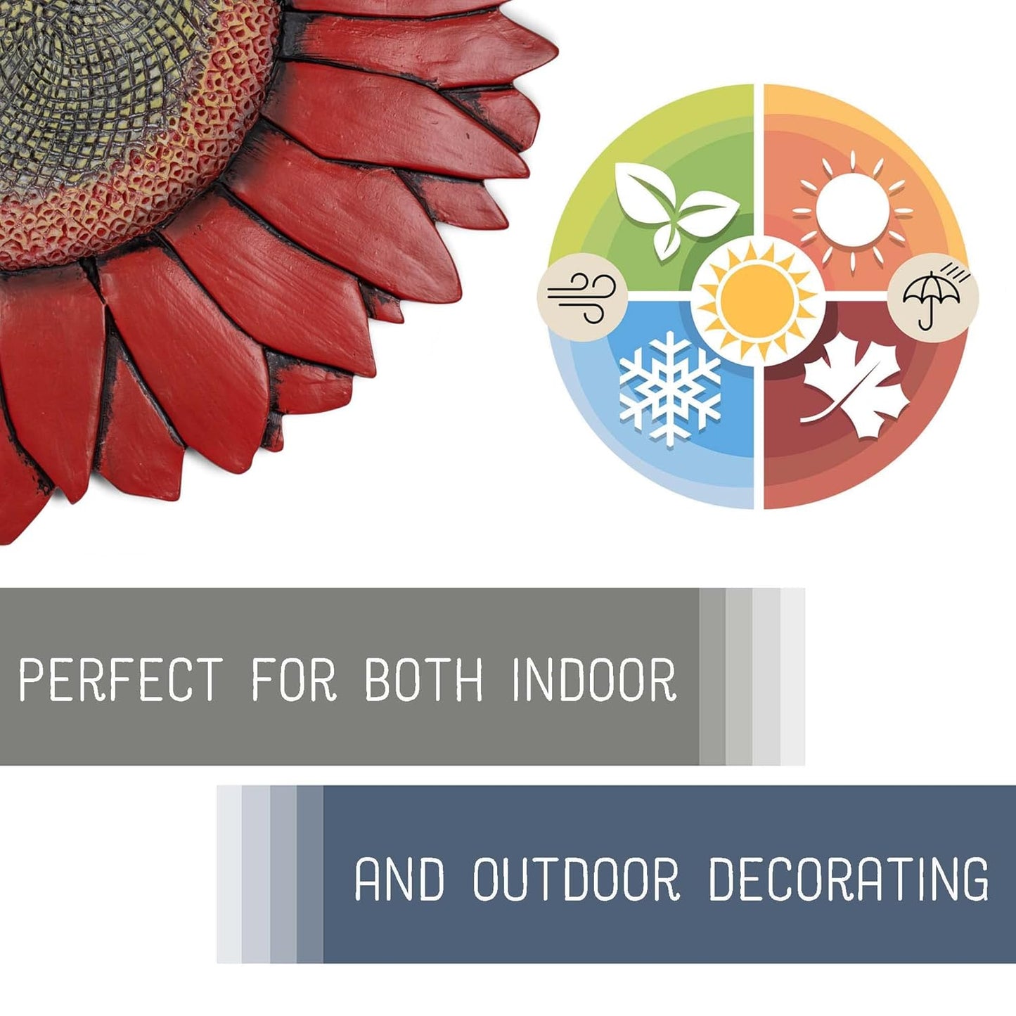 NAT & Jules Sunflower Shaped Dimensional Indoor Outdoor 12 inch Cast Resin Decorative Garden Stepping Stone, Patio, Walkway Sculpture Yard Art, Red