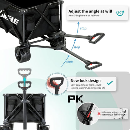 EchoSmile Collapsible Folding Wagon Cart with Compact Storage - 400LBS Capacity All Terrain Utility Cart for Camping, Beach, Grocery, Gardening - Black Outdoor Wagon