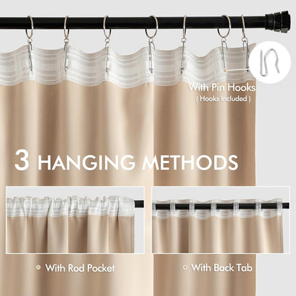 MIULEE Back Tab Beige Curtains 102 Inch Long 2 Panels Set for Living Room Bedroom, Cream Rod Pocket/Pinch Pleated Light Blocking Thermal Insulated Room Darkening Floor to Ceiling Blackout Drapes