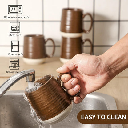 Hasense 15 Ounce Porcelain Coffee Mugs Set of 4 with Large Handle Perfect for Coffee, Tea, Milk, Chocolate and Latte, Unqiue Glaze Ceramic Coffee Cups Set for Man and Woman, Colorful