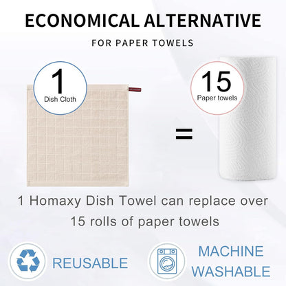 Homaxy 100% Cotton Terry Kitchen Dish Cloths, Ultra Soft and Absorbent Dish Towels for Kitchen, Suitable for Drying and Washing Dishes, 6 Pack, 12 x 12 Inches, Beige