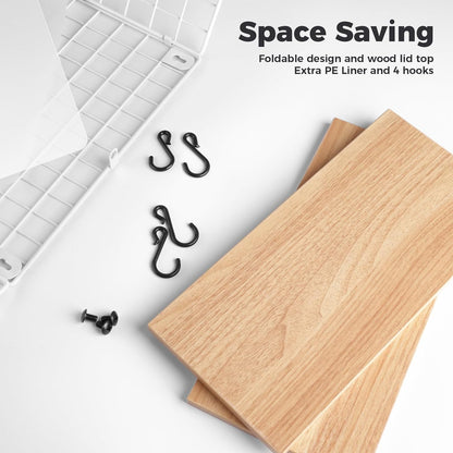 White Fruit Bowl, 2-Tier Fruit Basket for Kitchen Counter, Stackable Wall Mounted Veggie Storage, Snack Organizer, Potato and Onion Storage Basket, Hanging Pantry Organizer with Wood Lid, 2 Set