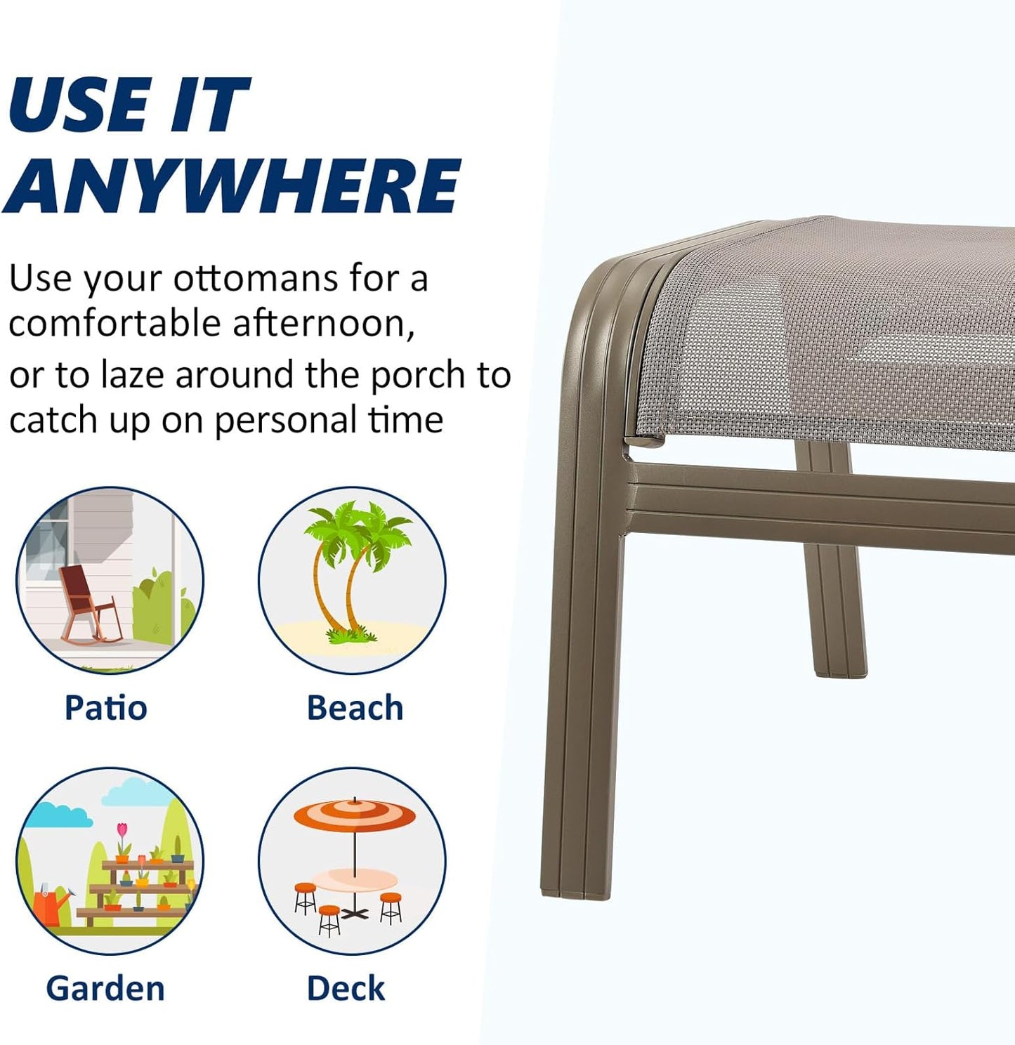 Patio Dining Chairs Footstools Outdoor Aluminum Ottoman Assembled Footrest Side Table 2 Set Champagne