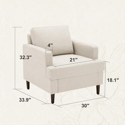 Mid-Century Accent Chair,Modern Linen Fabric Armchair for Living Room,Comfy Upholstered Reading Accent Chairs for Bedroom,Single Sofa Chair with Wood Legs (Beige, 2 Pack)