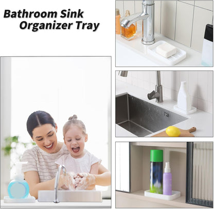 Silicone Kitchen Sink Organizer Tray for Multiple Usage,Easy Clean Sponges Holder for Kitchen Bathroom Counter or Sink,Dish Soap Dispenser,Scrubber,Bottle,Cup White 4.9”x 3.2”