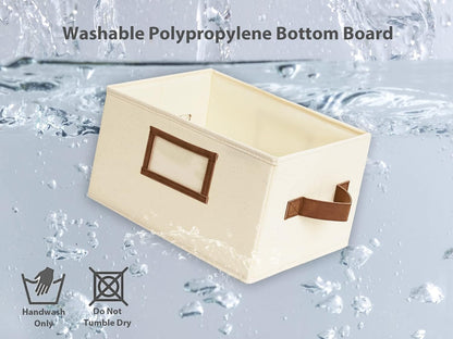 StorageWorks Storage Baskets for Shelves, Foldable Fabric Closet Storage Bins with PU Handles, Fabric Storage Bins Clothes Organizer, Ivory White, 3-Pack, Small