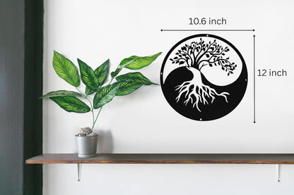 SHIMANY Black Metal Wall Art - Yin&Yang Tree Of Life Hanging Wall Sculpture for Living Room, Bedroom, Entryway, or Meditation Space