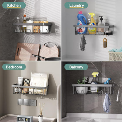 Veken 6-Pack Rustproof & Waterproof Shower Caddy, Adhesive Shelves Rack, Large Capacity Bathroom, College Dorm & Apartment Organizers, No-Drill Wall Mount Living Room & Bedroom Decor, Light Grey