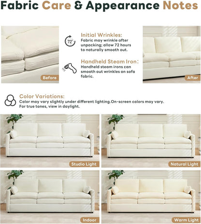 Tbfit Modern Couch Sofa, 89" Cloud Couch w/Pillows, Pocketed Spring Seat, Comfy 3-Seater Plush Foam Cushions, Chenille Fabric Removable Covers, Soft Upholstered Living Room Furniture Apartment, Beige