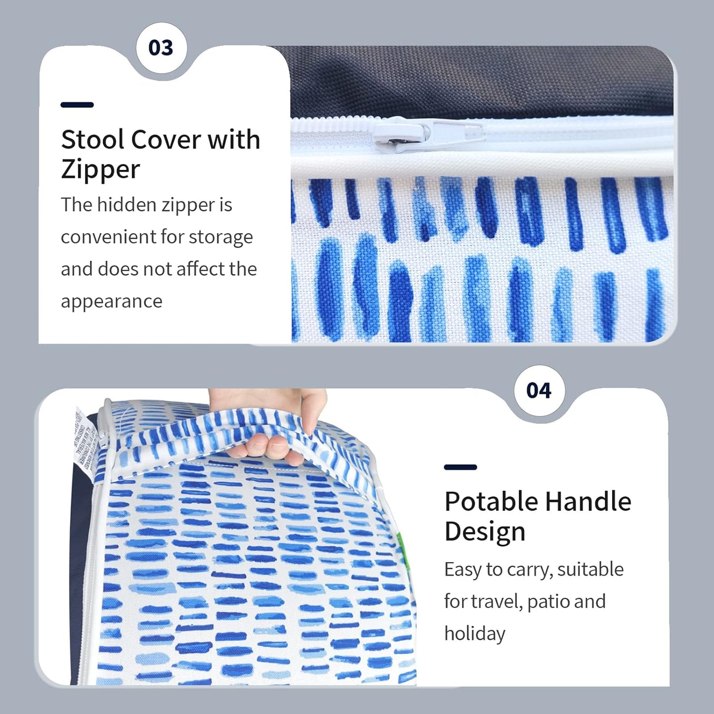 Inflatable Ottoman Stool D21 xH9 for Outdoor/Indoor Use, Water Repellent Patio Foot Rest Stool with Portable Handle,Round Pouf Ottoman Suitable for Garden,Deck and Camping - Pebble Blue