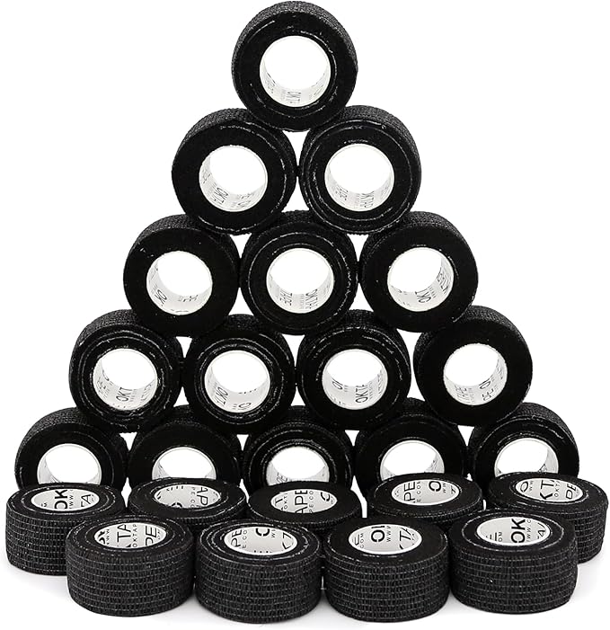 OK TAPE Self Adherent Cohesive Bandages Wrap - 24Packs, 1" x 5 Yards, Non-Woven Self Adhesive Bandage Wrap for Thumb, Finger, Wrist, Ankle, Vet Wrap Bandages Tape (Black)