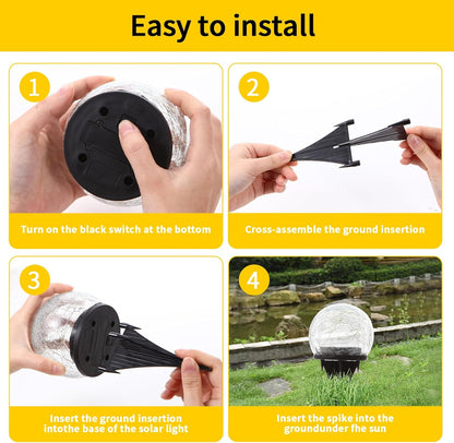 Garden Decoration, Cracked Glass Solar Globe Lights for Yard Pathway Patio Halloween Christmas Outside Decor,Warm White 2 Pack 50 LED(4.7”)