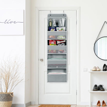 Univivi 5-Shelf Fabric Door Storage Over Door Hanging Organizer with 4 Large Pockets and 3 Small PVC Pockets Nursery Closet Cabinet Wall Mount Hanging Storage Organizers for Baby Nursery (Grey)