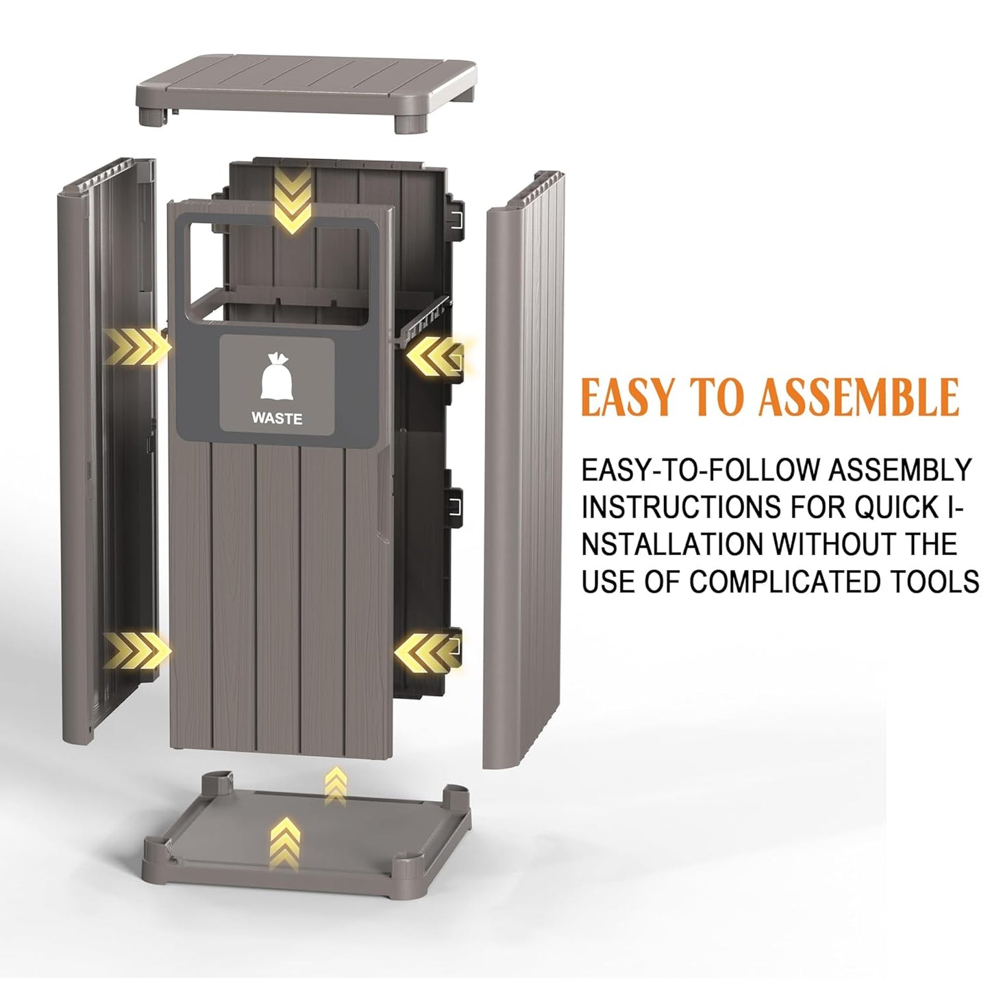 ROJIK 35" Tall Outdoor Trash Can,Weatherproof Resin Garbage Indoor Durable Lightweight,Suitable for Patio Office Kitchen,Easy to Clean,Assemble (Waste,Grey)