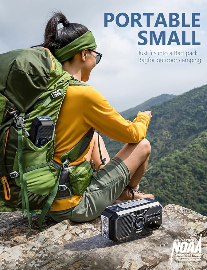 Emergency Weather Radio, Portable AM FM NOAA Radios with Crank SOS Alarm, 3500mAh Pocket Solar Emergency Supplies Gadgets for Men, Small Survival Gear for Home Office Hurricane Camping Hiking Outdoor