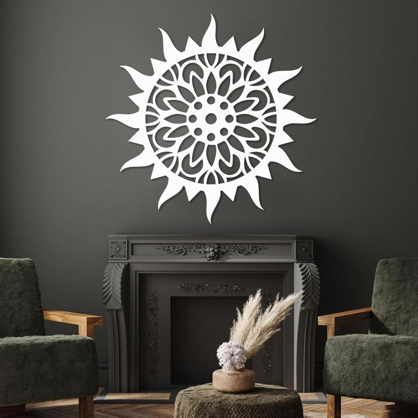 Sunburst Metal Wall Decor, Metal Sun Wall Decor, Metal Sun Flower Wall Art, Outdoor Metal Sun Wall Art, Sun Burst Wall Decor, Home Decor, Patio Decor, Wall Art for Living Room, Bedroom (White, 32"x32"|80x80cm)