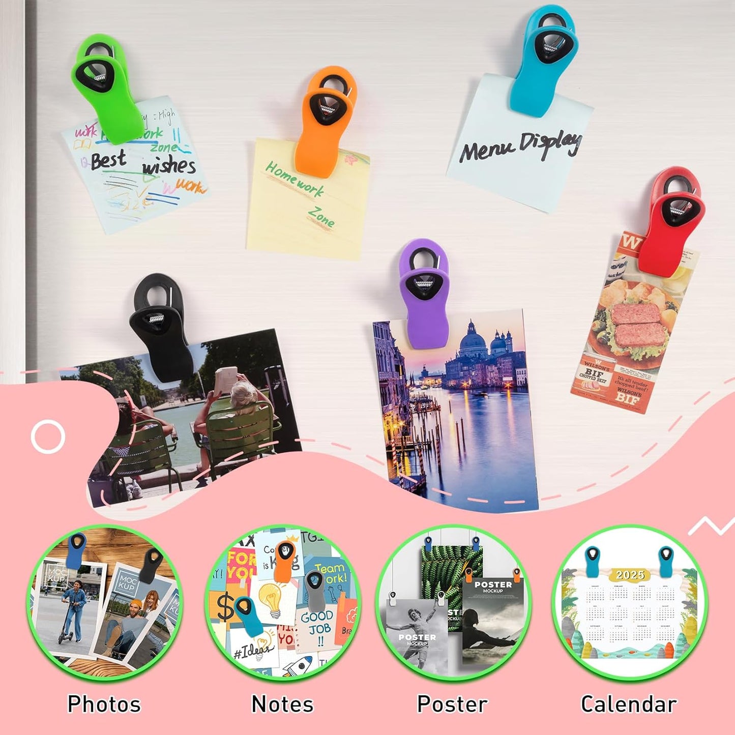 FINDMAG 24 Pack Chip Clips with Magnets – Multicolor Plastic Bag Clips for Food Storage, Snack Bags, and Refrigerator Organization (Classic Essentials)