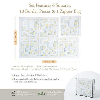 Premium Baby Foam Play Mats - Stylish Floor & Exercise Puzzle Mat for Toddlers and Kids- 6 Soft, Non-Toxic, Odorless, Peel-Resistant Foam Tiles - 6ft x 4ft- 0.5” inch Thick, Pastel Blue Gray