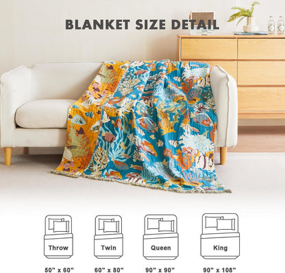 MSGKV Throw Blanket for Couch Cotton Muslin Breathable Cute Ocean Animals Blanket 50"x60" Sofa Chair Blankets for All Seasons Lightweight Farmhouse Blankets Home Decor
