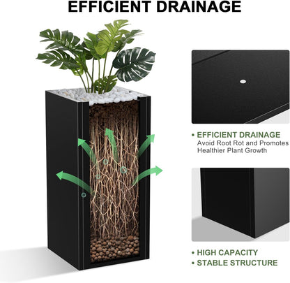 Metal Planter Box, Planter Boxes Outdoor Heavy Duty Metal Garden Planter Spliced Flower Pot with Partitions, All-Weather Use with Drainage Holes for Patio/Porch-30 x 14" x 14"