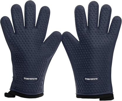 KITCHEN PERFECTION XL Silicone Smoker Oven Gloves-Extreme Heat Resistant BBQ Gloves-Handle Hot Food Right on Your Grill Fryer&Pit|Waterproof Grilling Cooking Baking Mitts|Superior Value Set+3 Bonuses