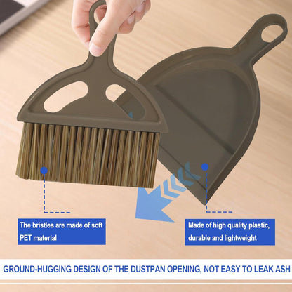 Mini Broom and Dustpan Set Hand Broom with Dustpan Portable Housekeeping Cleaning Tools for Desk,Counter,Sofa,Kitchen,Office,Nest (Coffee)