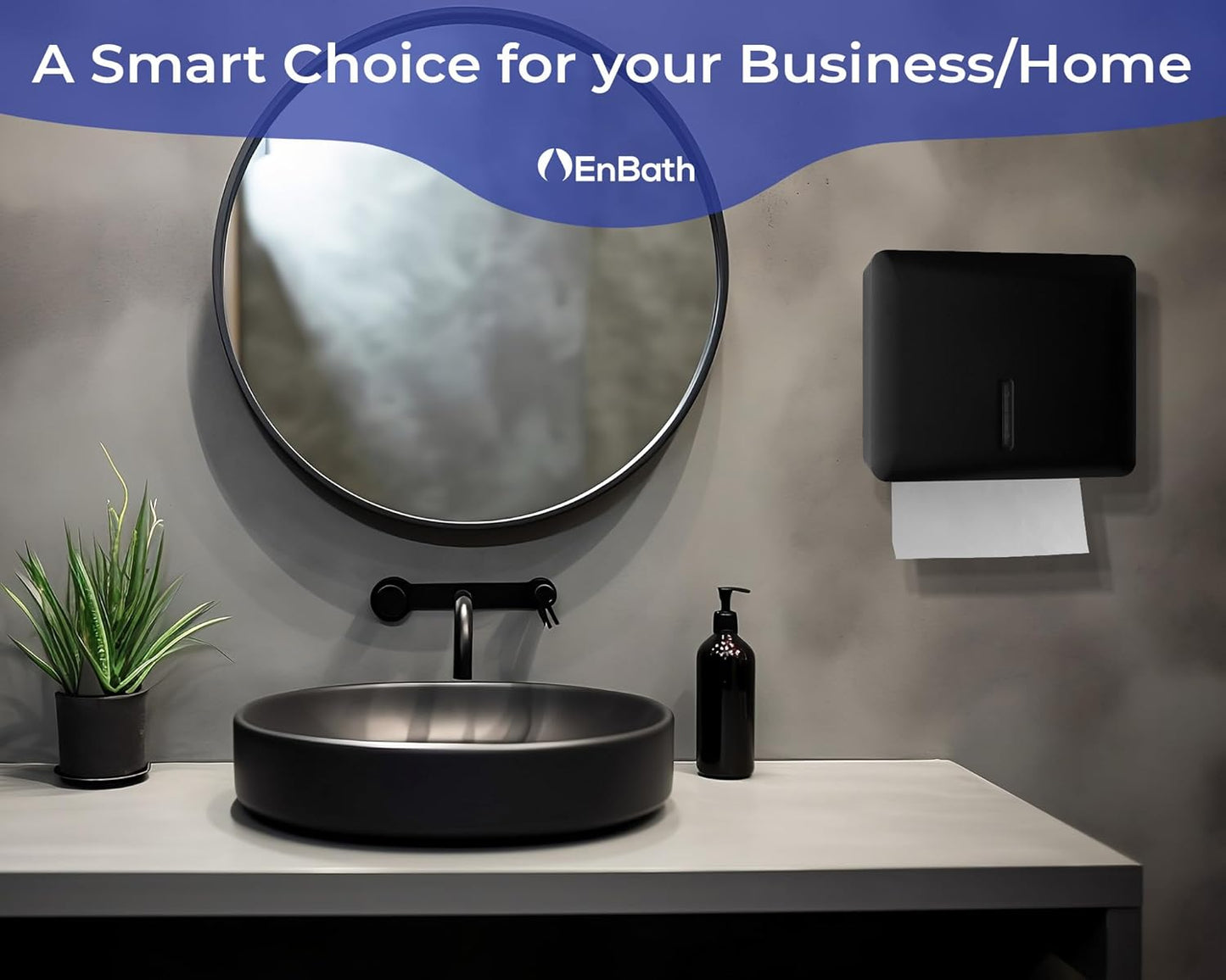 Multifold Paper Towel Dispenser Wall Mount (Black, 2-Pack), Folded Hand Towel Dispenser for Bathroom/Restroom, Commercial Paper Towel Holder, Trifold Paper Towels Dispenser by EnBath