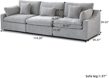 JACH U Shaped Sectional Couches, Cloud Sectional Couch with Deep Seat, 119" Down Filled Modular Sofa with Chaise, Covers Removeable & Washable, Sofas Furniture for Living Room, Light Grey