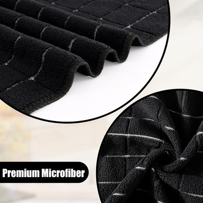 Homaxy Microfiber Kitchen Towels and Dishcloths Set, 12 Pack Soft and Absorbent Dish Hand Towels Bulk, 28 x 16 Inch & 12 x 12 Inch Quick Drying Rags for Washing Dishes, Black
