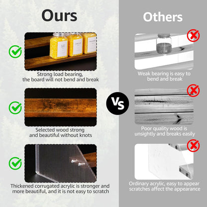 nianfeng Tiered Spice Rack, 4-Tier Spice Pantry Kitchen Cabinet Organizer, 12-Inch, Natural Wood Acrylic Stair Riser Stand, Countertop Seasoning Shelf (Rustic Brown)