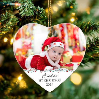 Baby's First Christmas Ornament 2025, Personalized Photo Christmas Ornaments, Custom Name Keepsake Ornament for Newborn Baby, New Baby Gift, Ceramic Christmas Tree Ornament