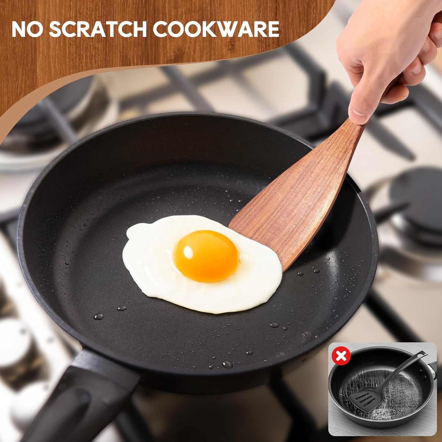 Wooden Spoons for Cooking, 12PCS Teak Wooden Kitchen Utensil Set with Spoon Rest - Smooth Finish, Non-Stick, Comfortable Grip, Heat Resistant Cooking Utensils Set