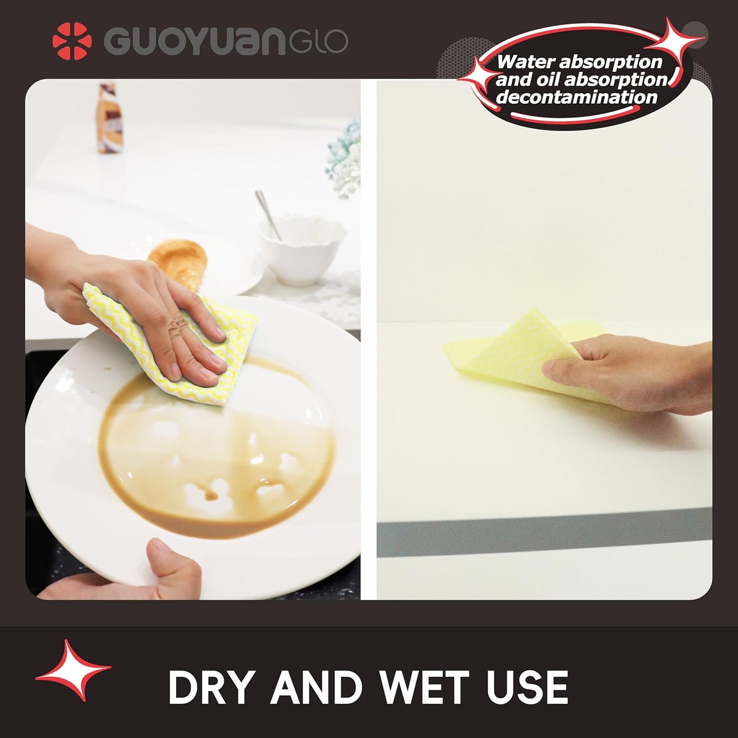 Disposable Dish Cloths Disposable Cleaning Towels Heavy Duty Reusable Cleaning Cloths Dish Rags for Kitchen,11.8 x 21 inches - 50 Counts/Pack,Yellow