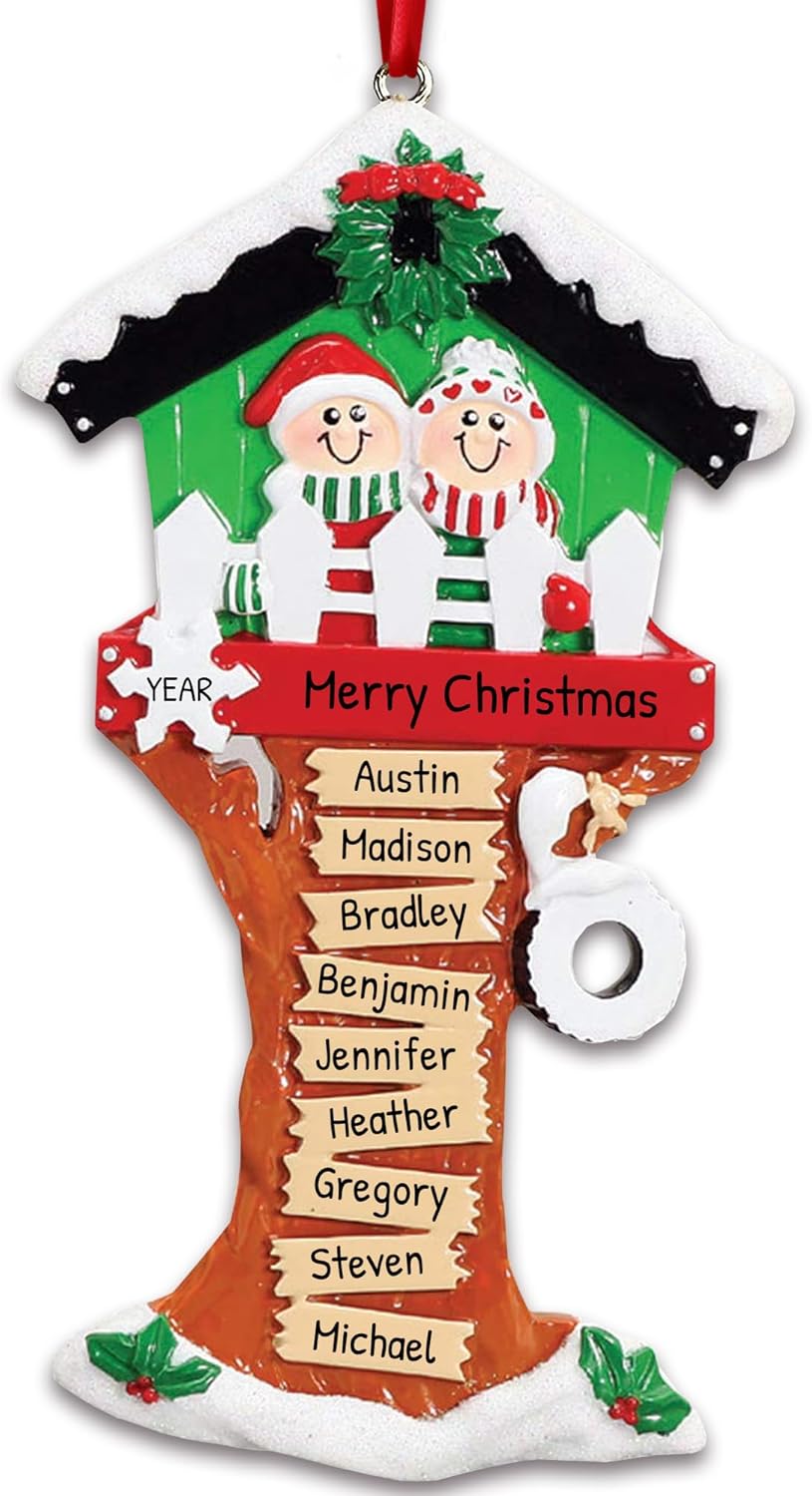 3D Treehouse Family of 9 Ornament 2025 Personalized Family Christmas Ornaments 2025 | Siblings Treehouse Personalized Tree Ornaments for Grandchildren, Siblings & Grandkids of Nine Banner Ornament