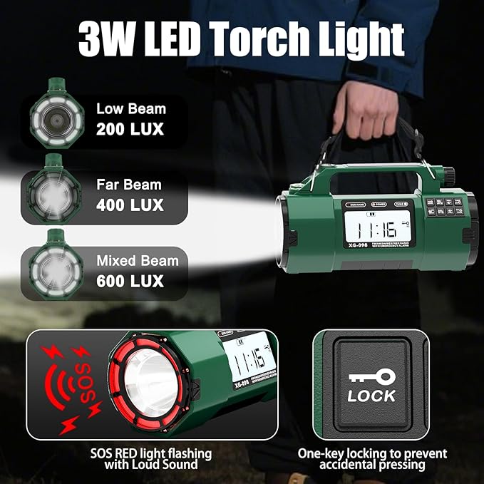 Emergency NOAA Weather Alert Radio, 5000mAh AM/FM Portable Radio with Solar, Hand Crank & AC Power, Replaceable Battery, Flashlight, SOS Alarm, Clock & Headphone Jack for Home & Outdoor Emergencies