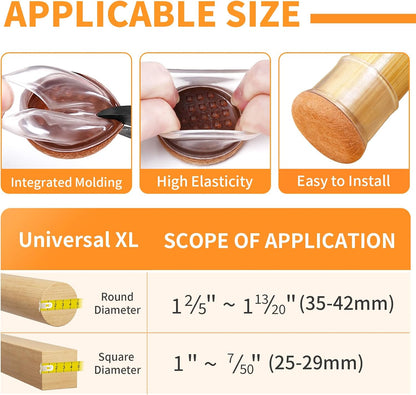 Ezprotekt 24 Pcs Extra Large Chair Leg Protectors with Felt, Round Chair Leg Caps, Floor Protectors for Chairs, Felt Furniture Pads Covers, Bar Stools Leg Protectors Cups (XL Fit: 1.4"-1.65", Clear)