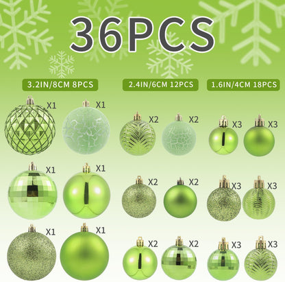 LANGXUN 36pcs Light Green Christmas Tree Decorations Balls, Bolas De Navidad, 2025 Christmas Decor, Indoor Outdoor Shatterproof Christmas Ornaments, Xmars Party Wedding Suppiles