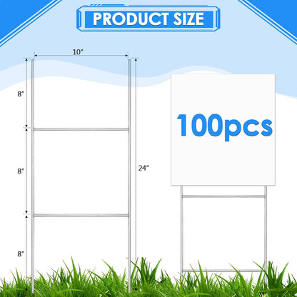 100 Pcs H Stakes for Yard Signs 24'' x 10'' Metal Heavy Duty H Frame Lawn Wire Stakes Weatherproof Metal Sign Holder Bulk for 4mm 5mm Corrugated Signs Board Guidepost Yard House Garden Decor