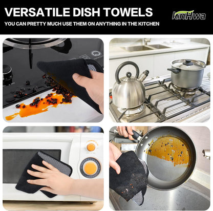 KinHwa Kitchen Washcloths for Dishes Absorbent Microfiber Dish Cloths Quick Dry Dish Rags with Poly Scour Scrub Side Ideal for Kitchen Cleaning (Black, 12inchx12inch 9 Pack)