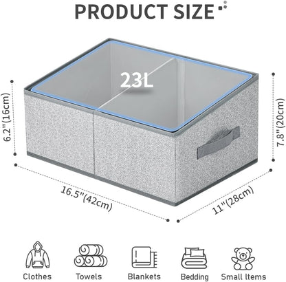 DIMJ Storage Baskets for Shelves 8 Packs - Large Trapezoid Closet Organizer Bins with Handles and Divider, Foldable Clothes Containers Box for Shelf, Towel, Book, Toy, Purse, Grey