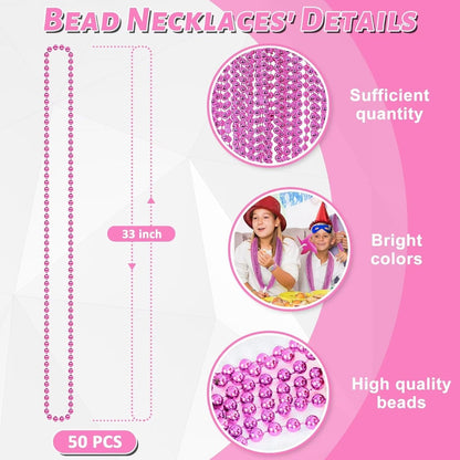 50PCS Mardi Gras Beads, Metallic Bead Necklace Party Favors, 33" Mardi Gras Necklace Women Men Stuff, Festival Parade Throw Accessories for Wedding Birthday Gender Reveal Party Supplies Celebrations