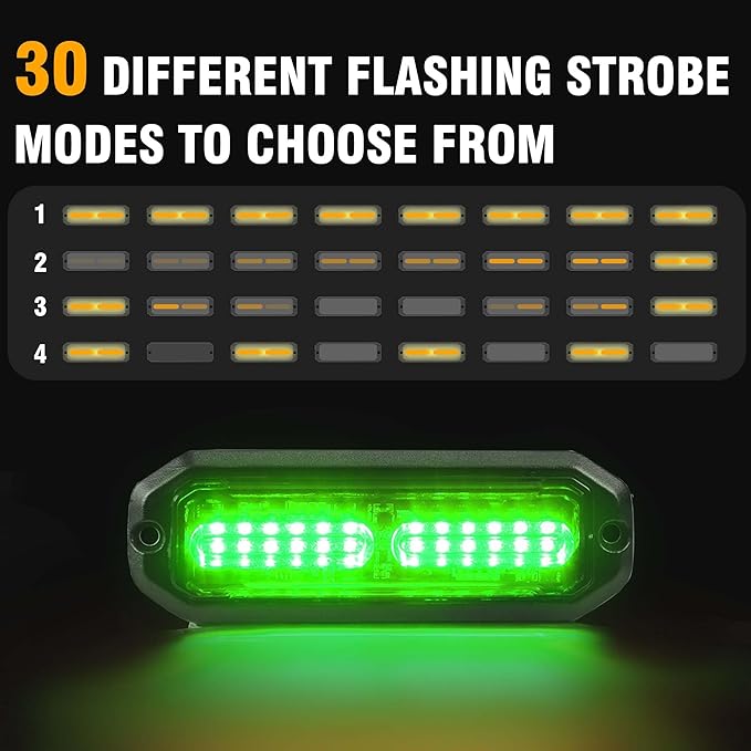 WINECO 8PCS LED Strobe Lights 12V Sync Feature Green 12LED Emergency Hazard Warning Lights with Strobe Controller for Trucks Vehicles ATV RV Cars Van
