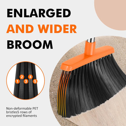 NACENA Heavy Duty Broom, 55 Inch Long Handle Outdoor Large Angle Brooms, Commercial Broom for Sweeping Indoor, for Home Garage Kitchen Office Courtyard Lobby Patio Lawn Concrete, 2 Pack (Grey&Orange)
