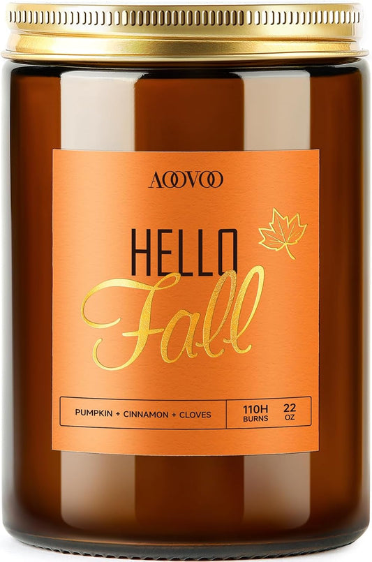 AOOVOO Hello Fall Candles - 22 oz Scented Candles, Aromatherapy Candle, Soy Candle for Home Scented